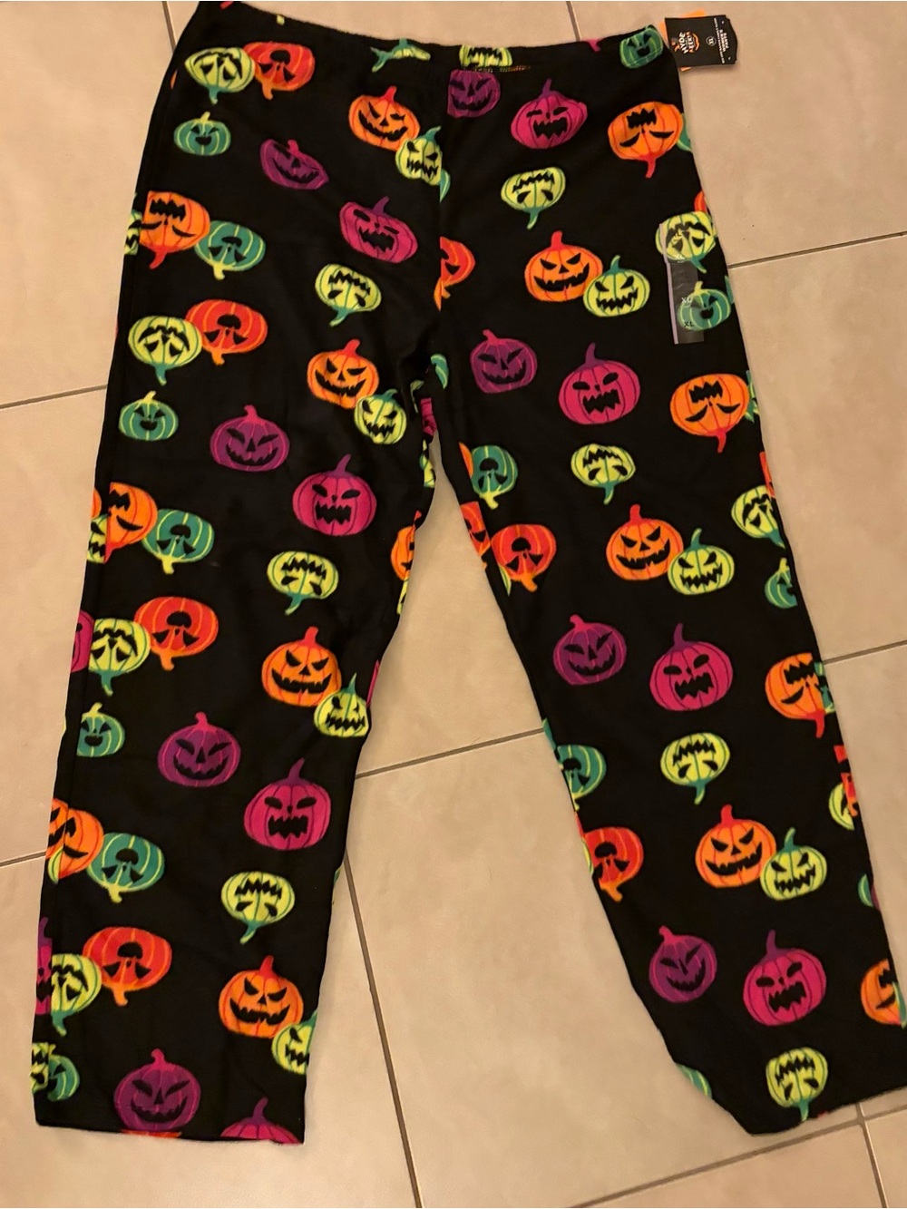 Halloween Pumpkin Print Leggings - Neon Pumpkins on Black